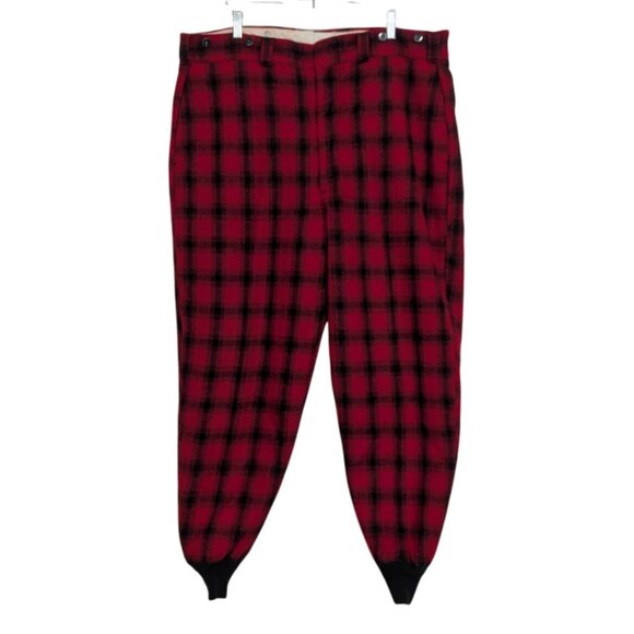 Vintage Woolrich Plaid Suspender Pants Mens Size 40x30 Red Wool Blend Hunting - Picture 1 of 15